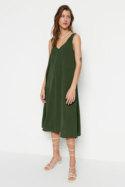 Ye_il Rahat Kesim V Yaka Midi Dokuma Elbise TWOSS23EL00882 - Trendyolmilla фото 4