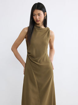 Kay?k Yaka B?zg?l? Krep Elbise