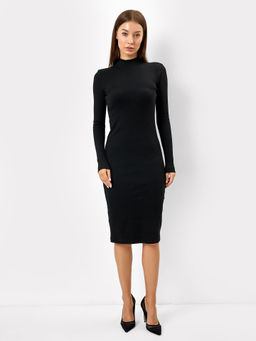 Прилегающее платье в рубчик черного цвета с воротником-стойкой черный 152520 - Mark formelle фото 2