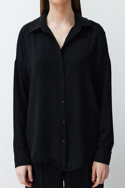 Siyah Dokuma Gomlek-Pantolon Aerobin Tak?m TWOSS24AU00038