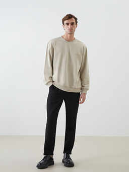 Bisiklet Yaka Uzun Kollu Bask?l? Erkek Sweatshirt