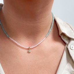 Бусы с подвеской из Амазонита и Розового кварца огранка - Радуга самоцветов фото 2