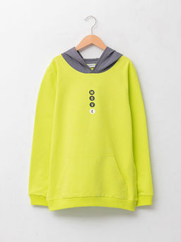 Kap??onlu Bask?l? Uzun Kollu Erkek ?ocuk Sweatshirt