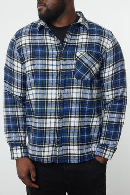TRENDYOL MAN Mavi Regular Fit K?sl?k Kareli Ekose Oduncu Buyuk Beden Gomlek TMNAW25AX00003