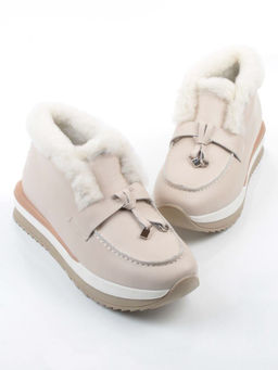 04-5520-6 BEIGE Ботинки зимние женские (натуральная кожа, 100% шерсть)