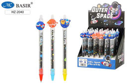 Ручка гелевая автомат. стираемая BASIR "Космос" (HZ-2040) синяя, 0.5мм, цветной корпус с рисунком