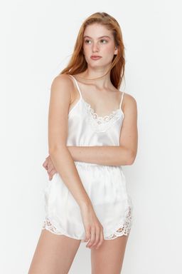 Trendyolmilla Siyah Dantelli Ip Ask?l? Saten Sortlu Dokuma Pijama Tak?m? THMAW21PT0843  фото 18