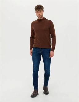 Koyu Kahverengi Slim Fit Yar_m Bal_k__ Yaka Basic Triko Kazak - Pierre cardin фото 4