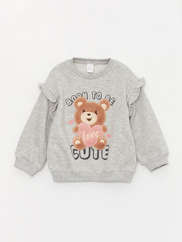 Bisiklet Yaka Bask?l? K?z Bebek Sweatshirt