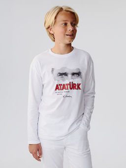 Bisiklet Yaka Atat?rk Bask?l? Erkek ?ocuk Ti??rt