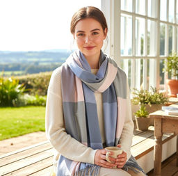 Палантин в клетку из кашемира, мультицвет - Greta фото 3