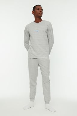 TRENDYOL MAN Gri Regular Fit Bask?l? Orme Pijama Tak?m? TMNAW22PT0754 - Trendyolmilla фото 7