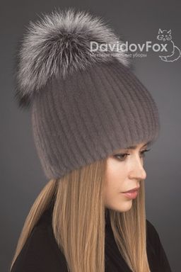 Шапка Лыжница норка серо-голубая