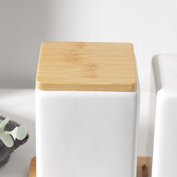 Набор аксессуаров для ванной комнаты SAVANNA Square, 4 предмета, дозатор для мыла, 2 стакана, подставка, белый  фото 2