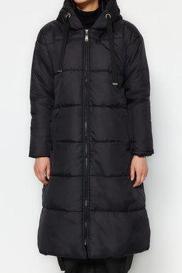 TRENDYOLMILLA Siyah Kapusonlu Su Itici Uzun Sisme Mont TWOAW24MO00136  фото 9