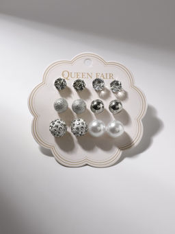 Пусеты 6 пар Жемчужные минимал d=8-11мм, цвет белый в серебре - Queen fair фото 6