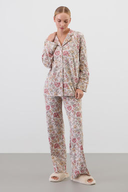 Е 20171/бежевый,античные цветы пижама жен