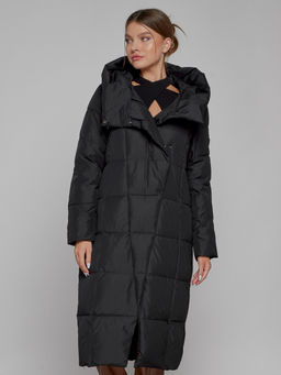 Пальто утепленное с капюшоном зимнее женское черного цвета 13363Ch - Visdeer фото 9