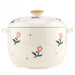 Супница фарфоровая Цветение 1л, д13,5см, h10см, общая h13,5см, с крышкой, 2 ручки, с деколью, молочный, в коробке (Китай)