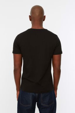 Siyah Slim/Dar Kesim Basic V Yaka K?sa Kollu %100 Pamuklu T-Shirt TMNSS19BO0002