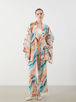 ?al Yaka Desenli Oversize Kad?n Kimono