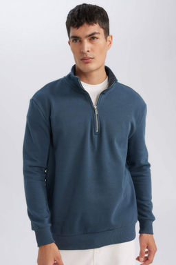 Comfort Regular Fit Rahat Kal?p Dik Yaka Fermuarl? Kal?n Basic Duz Sweatshirt - Defacto фото 5