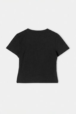 Siyah Nak__l_ / __lemeli Fitted V Yaka K_sa Crop Yumu_ak _rme T-Shirt TWOSS26TS00363 - Trendyolmilla фото 5