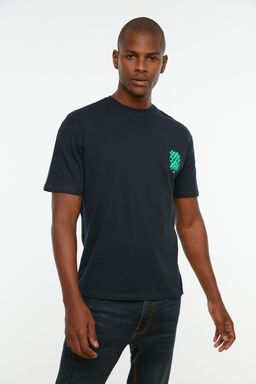 TRENDYOL MAN Lacivert Oversize/Genis Kesim K?sa Kollu Geometrik Bask?l? %100 Pamuklu T-Shirt TMNSS20TS1036 - Trendyolmilla фото 3