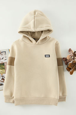 Bej Kapusonlu Erkek Cocuk Renk Bloklu Duz Orme Mini Me Sweatshirt TKDAW25SW00110 - Trendyolmilla фото 2