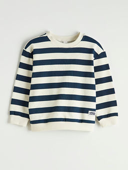 Bisiklet Yaka ?izgili Erkek ?ocuk Kal?n Sweatshirt