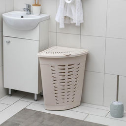 Корзина для белья угловая, 45 л, 37×50×56 см, с крышкой, слоновая кость