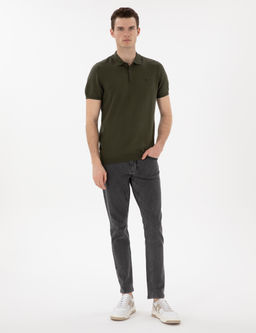 Haki Slim Fit D__meli Polo Yaka Triko Ti__rt