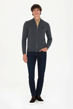 U. S. Polo Assn Мужской базовый трикотажный кардиган антрацитового меланжа - U.s. polo assn фото 4