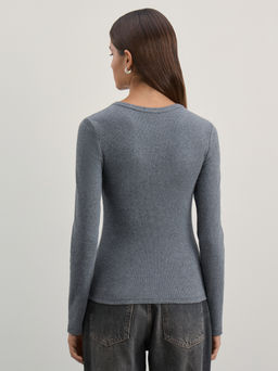 Базовый лонгслив в риб из хлопка / Zarina  фото 5