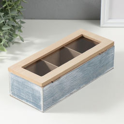 Шкатулка для чая 3 деления «Птицы на ветке», дерево, синяя, 9.7×24×7 см