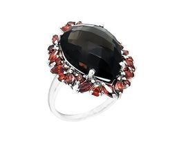 Кольцо из серебра гранат, раухтопаз, Клеменс