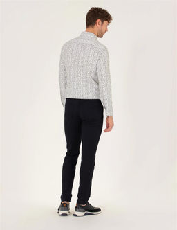 Siyah Slim Fit Keten Kar___ml_ Kanvas Pantolon