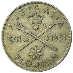 1 флорин (2 шиллинга) 1951 года Австралия  50 лет Федерации