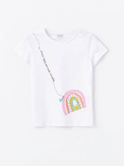 Bisiklet Yaka Bask?l? K?sa Kollu K?z ?ocuk Ti??rt