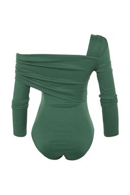 TRENDYOLMILLA Zumrut Yesili Asimetrik Yaka Drapeli Fitted/Vucuda Oturan Burumcuk C?tc?tl? Orme Body TWOAW23BD00043 фото 8
