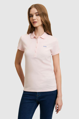 Kad_n A__k Pembe Polo Yaka D__me Detayl_ Basic Ti__rt