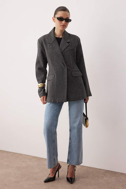 Koyu Gri Diagonel Mono Kapama Fitted K?sa Kase Kaban TWOAW26KB00036 - Trendyolmilla фото 4