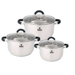 Набор кастрюль R-346к 6 предметов из нержавеющей стали со стекл. кр. (3,6л, 4,7л, 6л) (RASHEL)