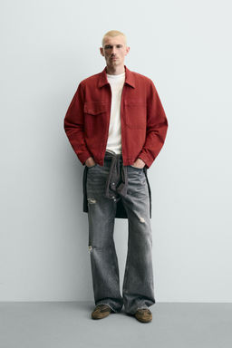 CAZADORA CROPPED FIT EFECTO ROTOS / BURGANDY MARS