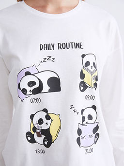 Bisiklet Yaka Bask?l? Kad?n Pijama Tak?m?