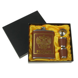 Подарочный набор Двуглавый орёл 4 в 1: фляжка 240 мл, воронка, 2 рюмки, коричневая, 17 х 19 см 451
