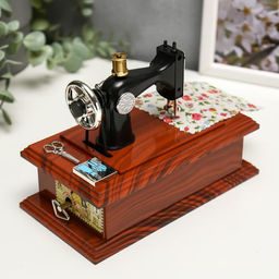 Шкатулка музыкальная механическая «Мамина швейная машинка», пластик, 9.5×18×13.5 см