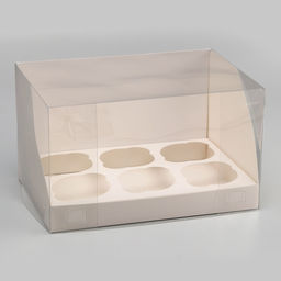 Цена за 2 шт. Коробка для 6 капкейков, белая 23.5×16×14 см