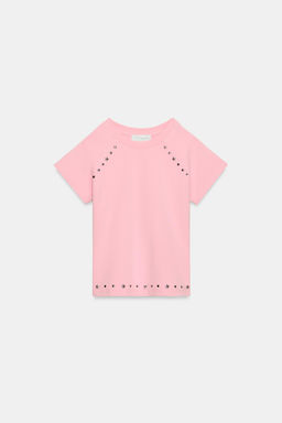 CAMISETA EFECTO LAVADO TACHAS / Rosa
