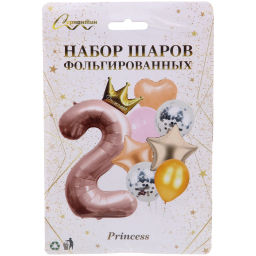 Набор шаров 8 шт "2 - Prince", розовый (цирфа + 7 шаров)